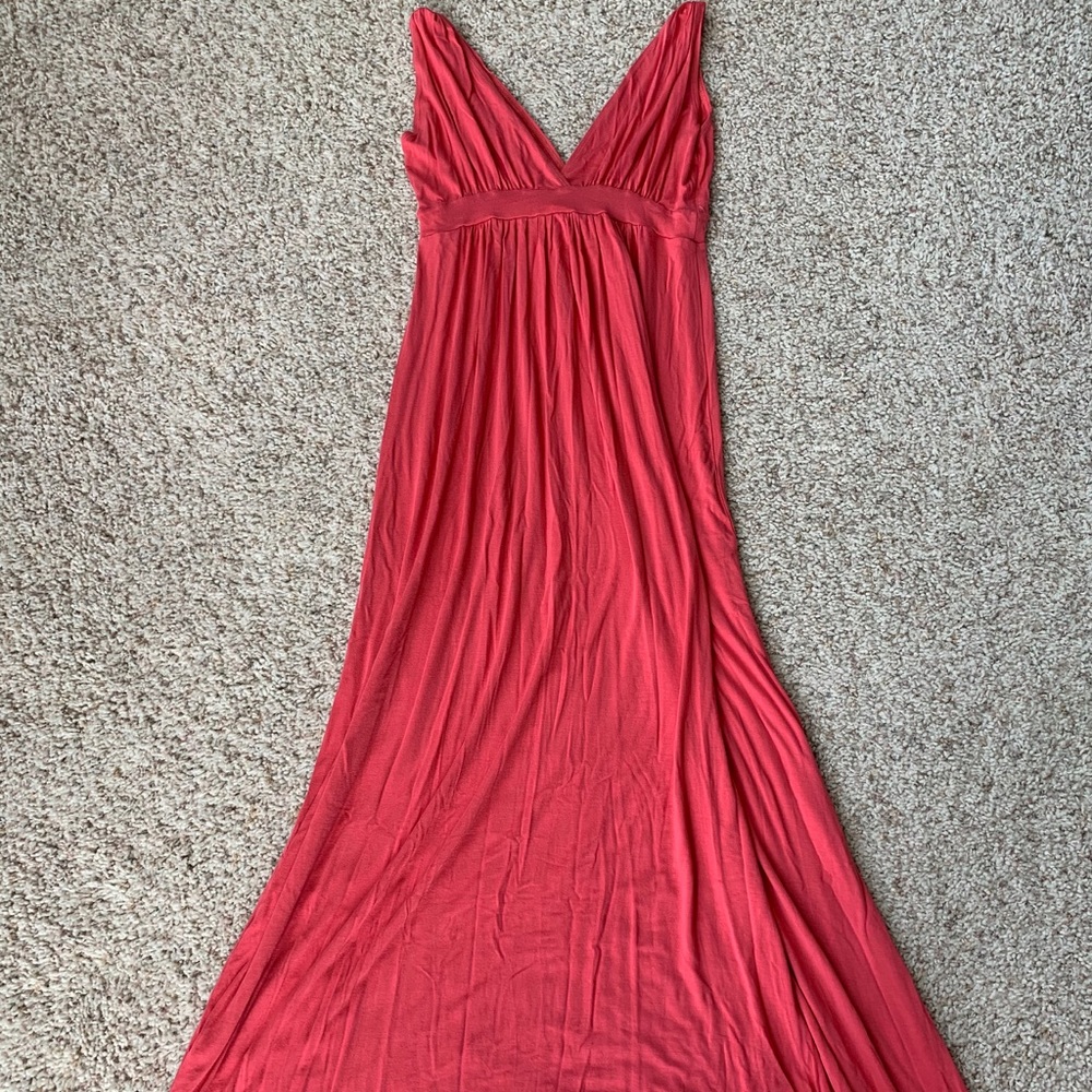 Women’s V-Neck Coral Pink Maxi Dress
